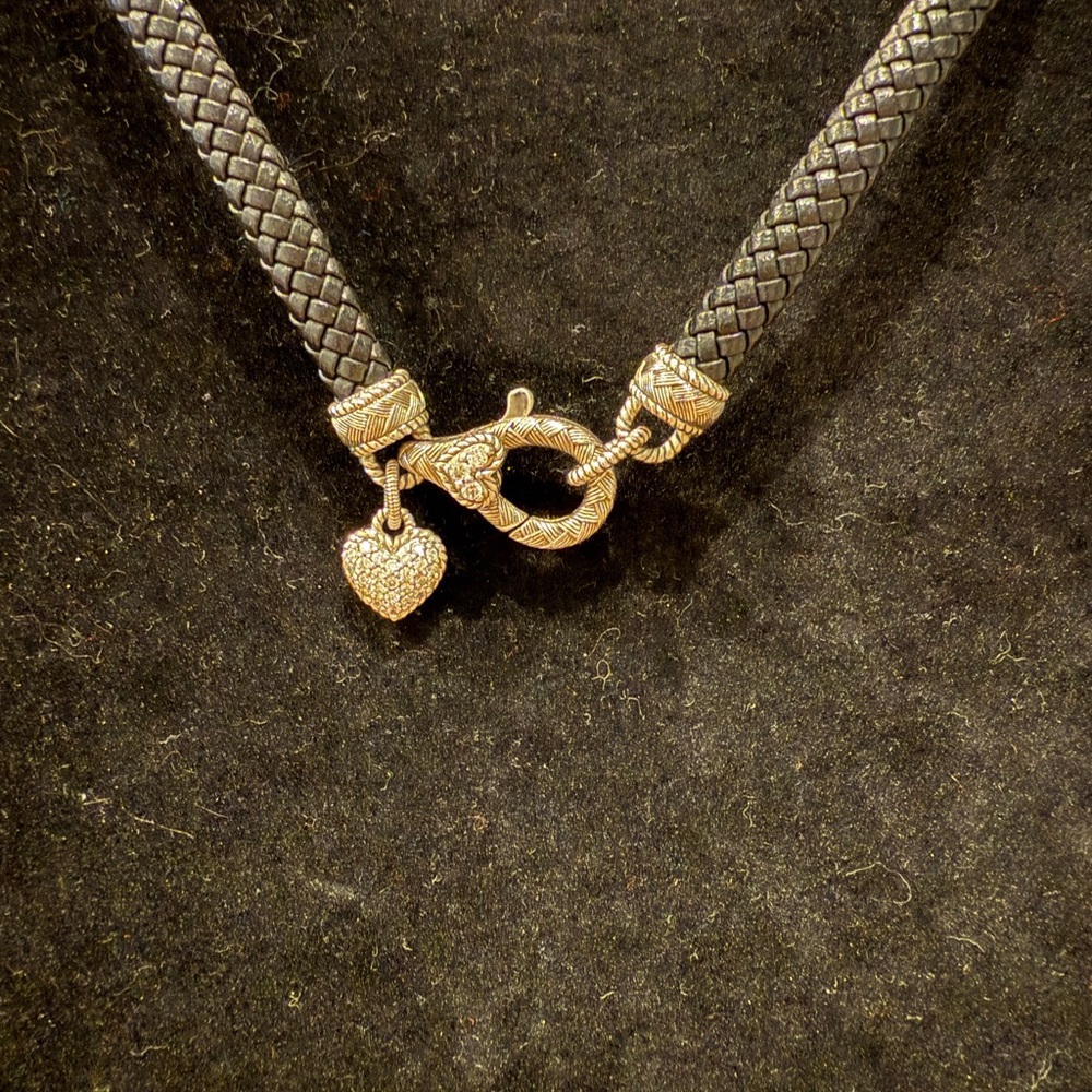 Judith Ripka braided coated leather cord necklace sterling charm and accents